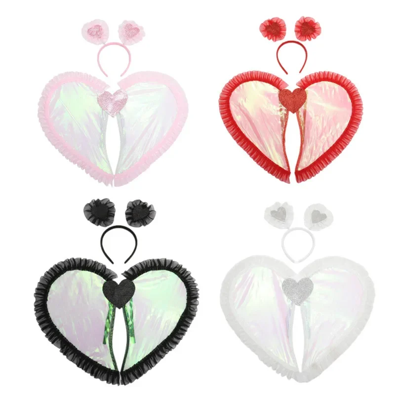Conjunto de diadema con alas de amor, accesorios de actuación de baile de maquillaje para fiesta navideña, disfraz de cumpleaños y boda para el Día de San Valentín, accesorios de Cosplay