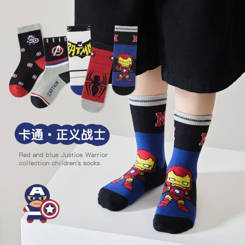 

5 Pairs Spiderman Children's Mid-calf Socks Marvel iron Man Anime kids Boys Cute Cartoon Baby Fall Winter Cotton Sock 1-12 Y