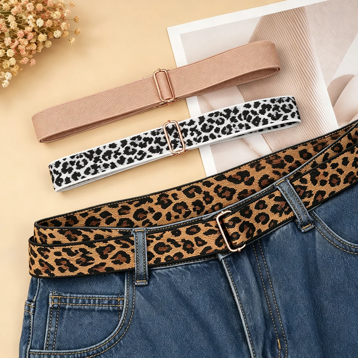Women Adjustable Elastic Belt, Stretch Invisible Belt Flat Buckle Waist Belts No Show Belt for Pants Jeans Dresses