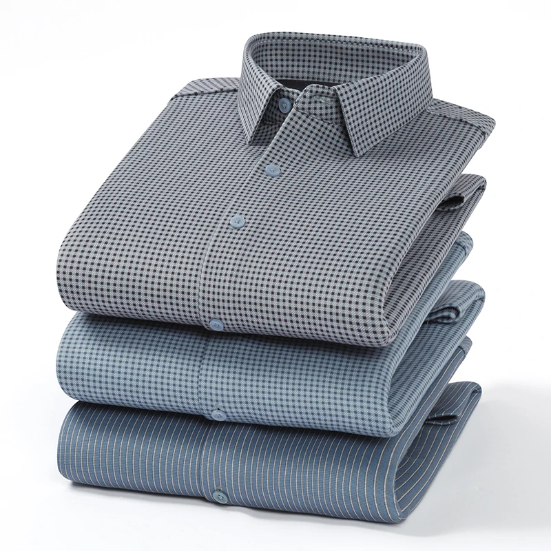 

winter wool warm long sleeve shirts for men slim fit formal casual plian shirt soft plaid designer Thickened elegant clothes