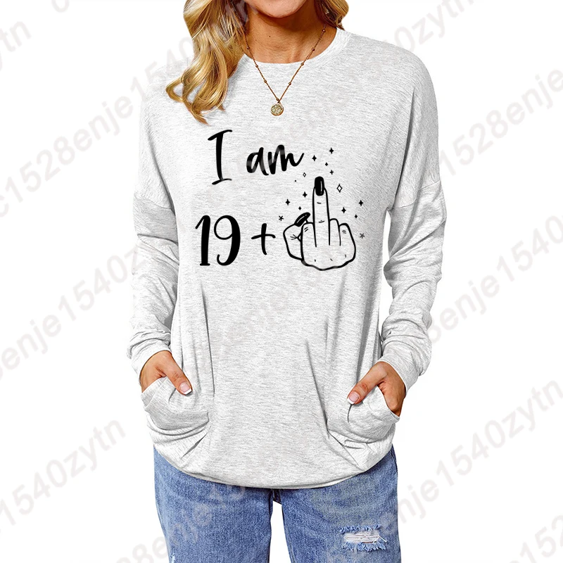 

Birthday Gift Sweatshirt I Am 19+1 Print Blouses For Women Retro Birthday Casual Tops Long Sleeve T Shirt Fall & Winter Pullover