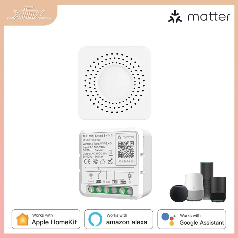 Matter WiFi Smart Switch Module Relay Circuit Breaker 2 Way Control Breake Timing Works  with Homekit Alexa Google smartTings