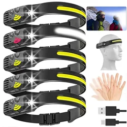 USB Rechargeable LED COB Sensor Headlamp White Light Head Torch Work Lamp Outdoor Waterproof Camping Fishing Lantern Headlight
