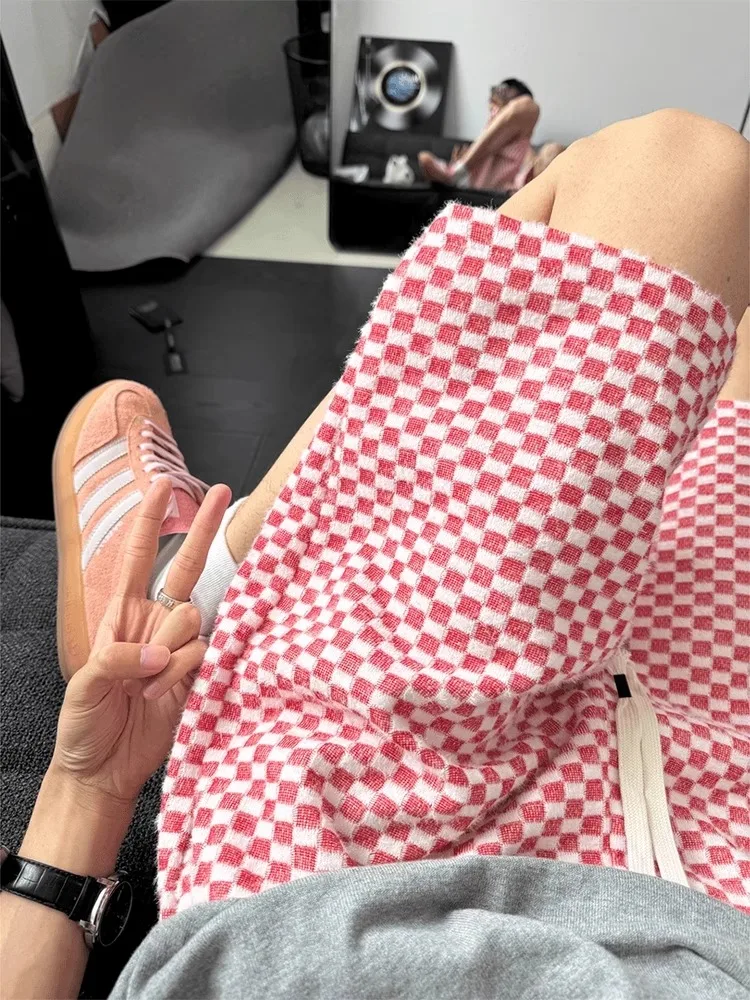 

Bla White Plaid Спортивные orts Мужские летние американские повседневные модные уличные брюки Fce Прямые брюки пять четвертей