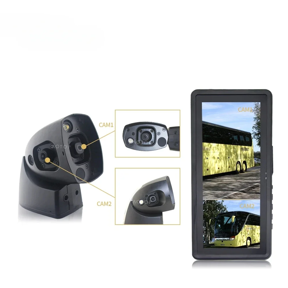 12.3 HD 2 Split Monitor Side Camera Mirror System Bus Side View Up Down Blind Spot Detection Dual Lens AHD Camera For Bus Truck