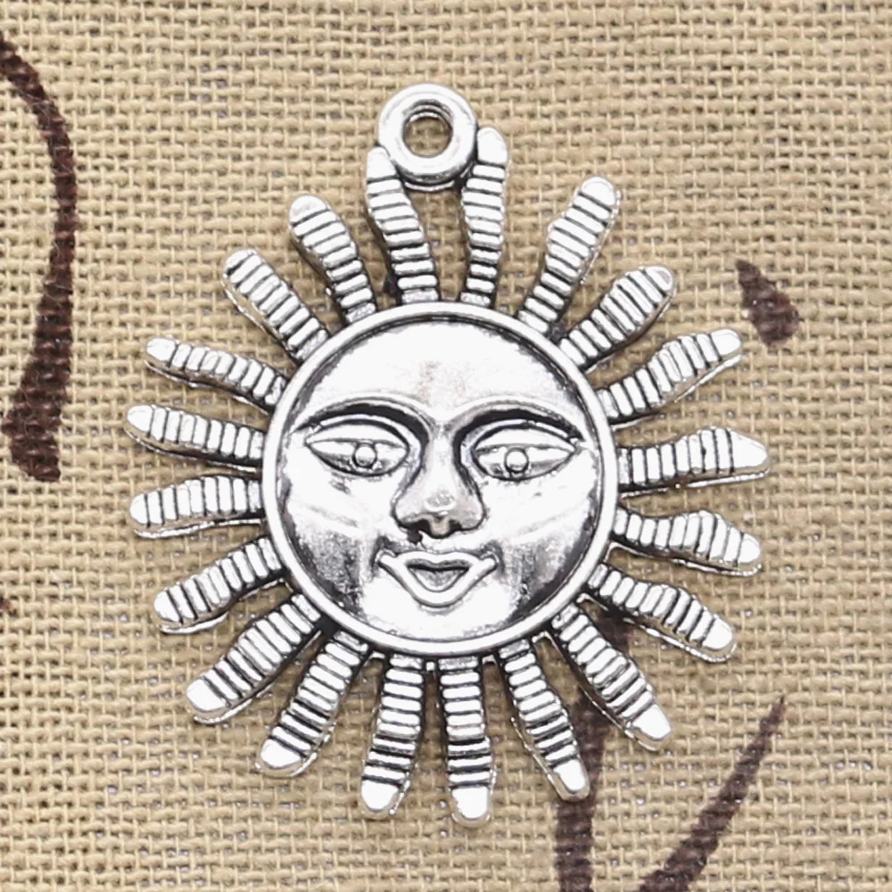 4pcs Charms Sun Face Sunburst 34x29mm Antique Bronze Silver Color Plated Pendants Making DIY Handmade Tibetan Finding Jewelry