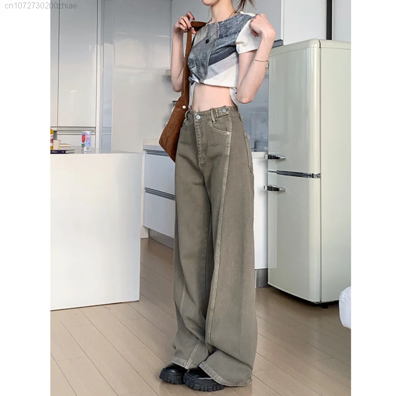 Vintage High Waist Straight Pants Loose Wide Leg Jeans Women\'s Spring Casual Denim Long Trousers Slim Pants Harajuku Streetwear