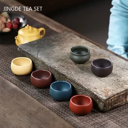 2pcs Chinese Purple Clay Teacup Portable Personal Single Cup Traditional Beauty Tea Set Handmade Custom Zisha Tea Accessories