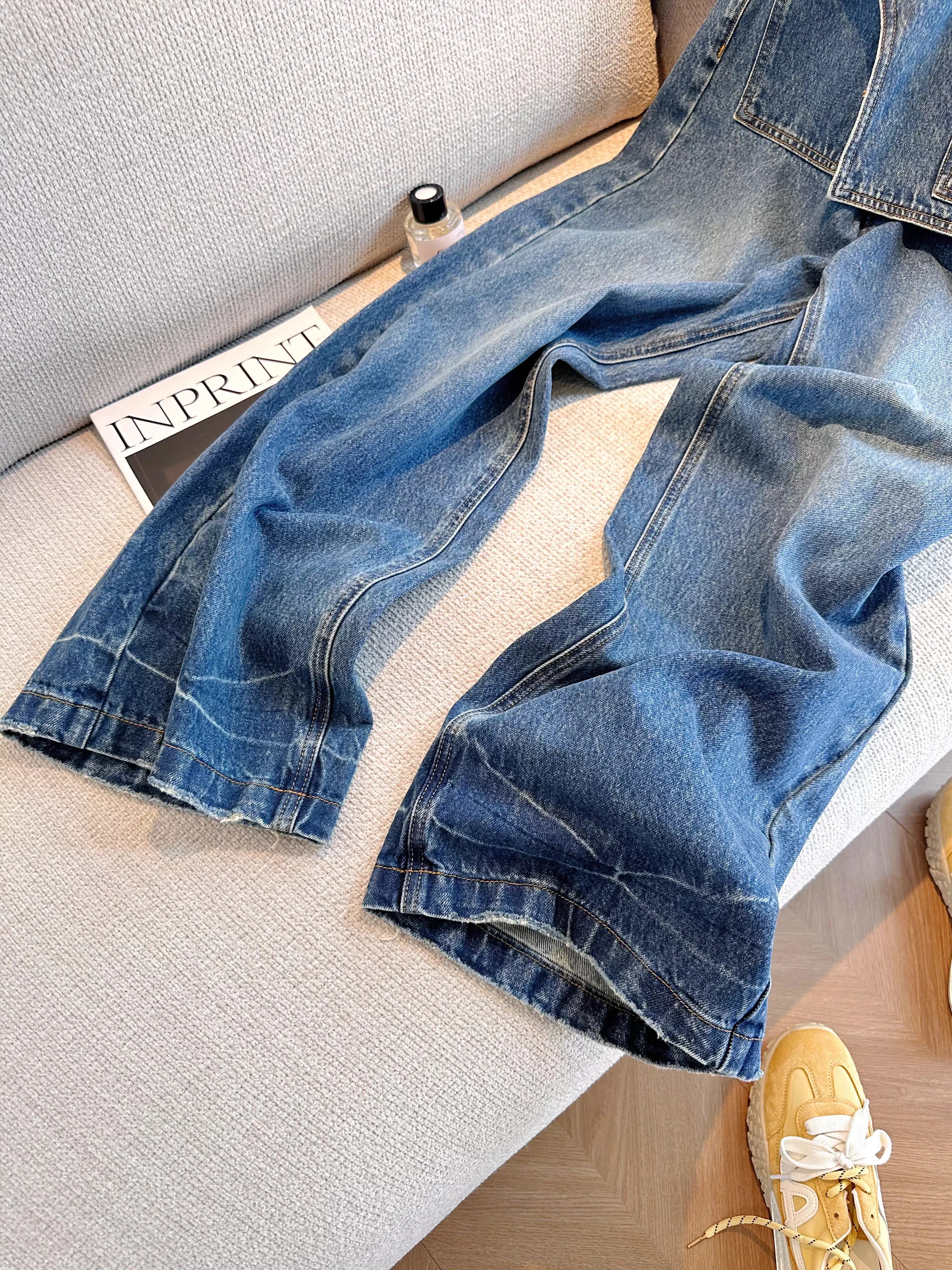 تصميم شخصي تحسس جينز فضفاض الخريف المرأة وهمية قطعتين الأزرق الداكن السراويل الضيقة عالية الخصر مستقيم الدينيم السراويل #3