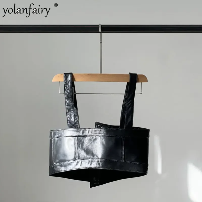 YOLANFAIRY Echtes Leder Weste Frauen Kurze Unregelmäßige Schlinge Schaffell Weste Weibliche Schatz Weste Mantel Mode Roupas Femininas