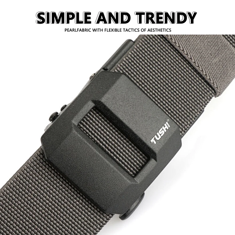 TUSHI Neuer Golf-Sportgürtel, elastischer Gürtel, taktischer Gürtel, Metall, automatische Schnalle, Stretch-Nylon, Herren-Militärgürtel, 120–150 cm, große Gürtel – Detail 4