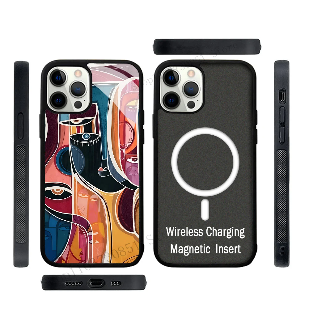 Picasso Abstract Art Painting Phone Case Strong Magnetic For IPhone 15 14 13 Pro Max 11 12 Mini Alex Mirror For Magsafe