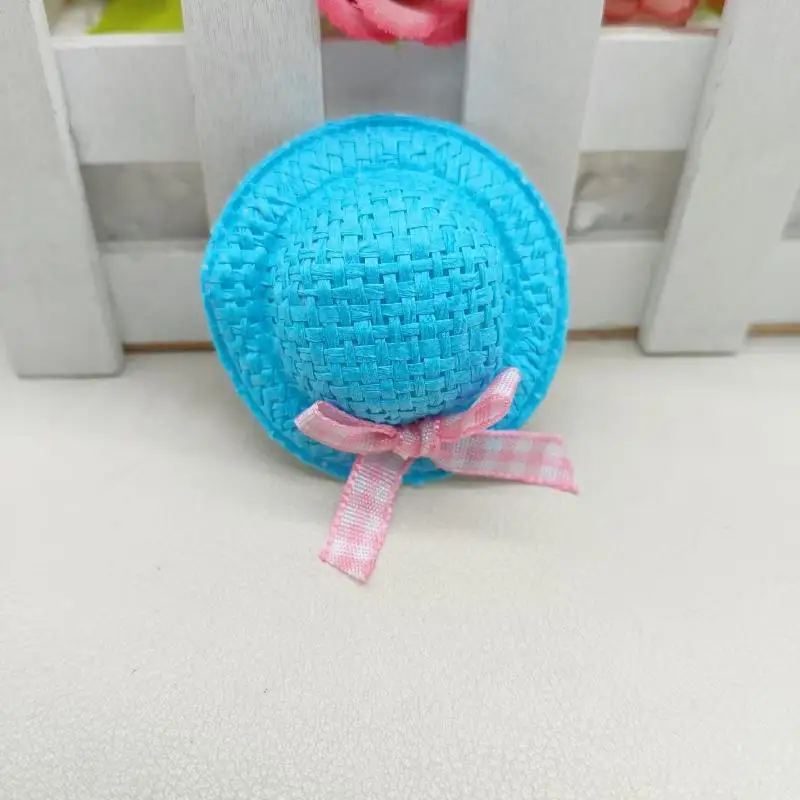 4 Stück Mini-Haarspangen und Haargummis in Strohhut-Form, weiche Pastellfarben, Karomuster-Schleifen für Mädchen, ideal als Sommer-Haarschmuck für den täglichen Gebrauch. – Detail 10