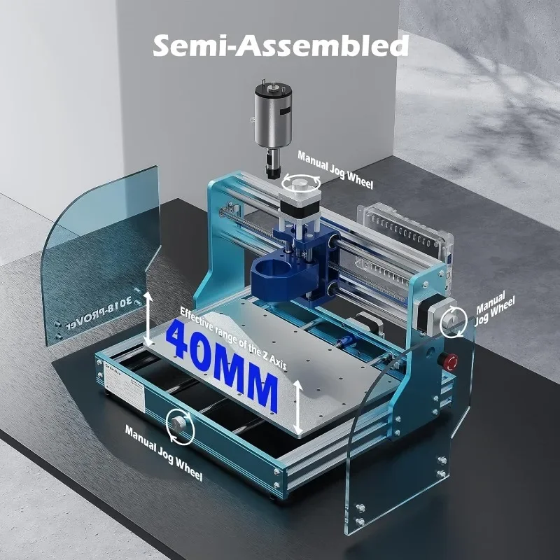 Fräsmaschine, Desktop-CNC für Anfänger mit Endschaltern und Not-Aus, verbesserte Z-Achsen-Aluminiumspoilplatte