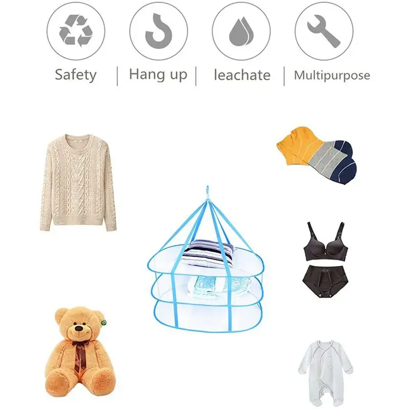 B03C-2X 3-Tier Portable Mesh Clothes Hanging Dryer, Foldable Sweater Drying Rack, Collapsible Hanging Laundry Rack