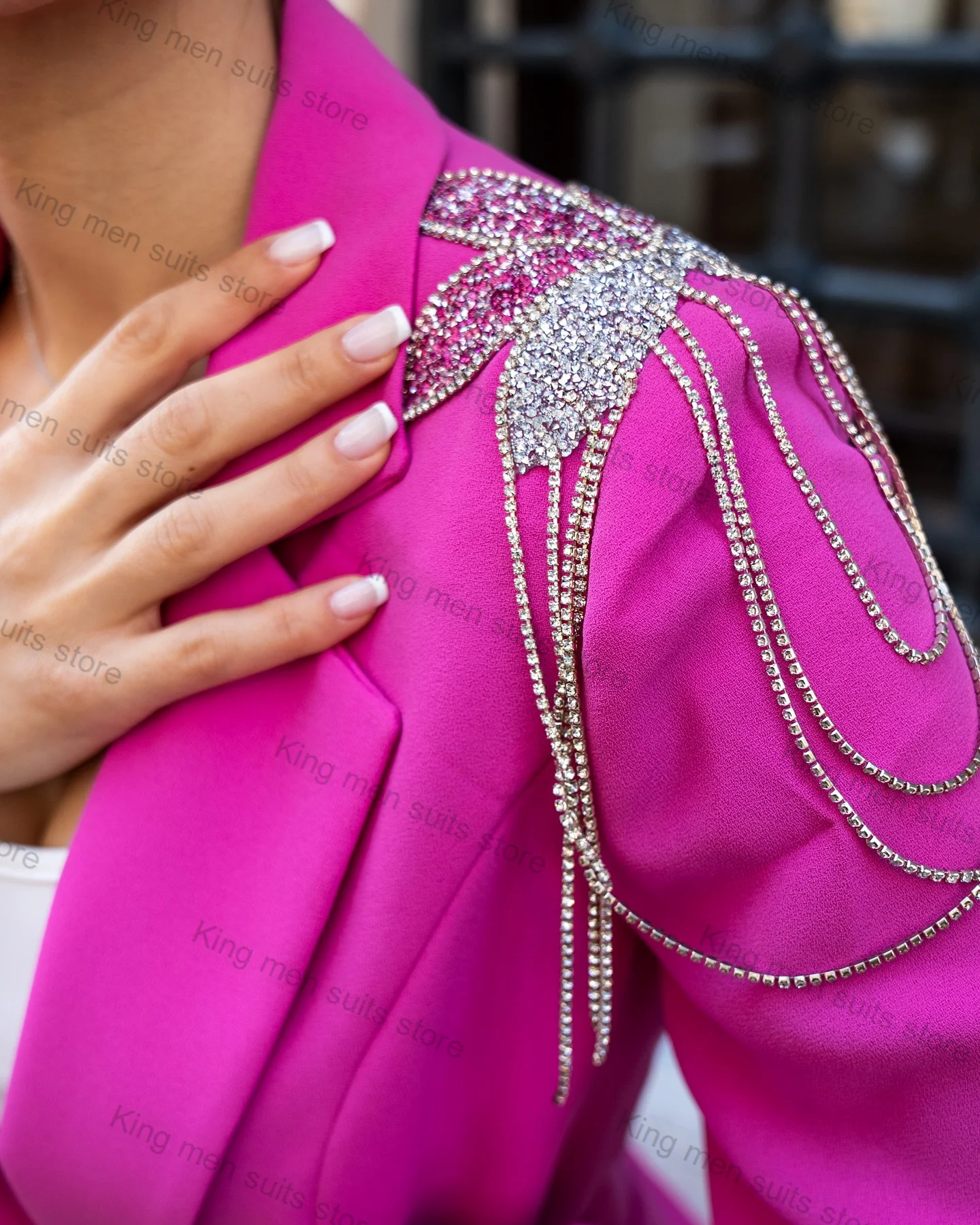 Conjunto de 2 piezas de Blazer y pantalones con cinturón para mujer, traje de boda con cuentas rosas, chaqueta Formal de oficina, abrigo de invitados de graduación, talla personalizada