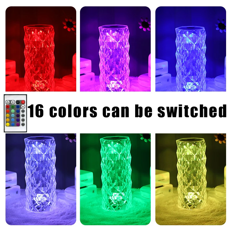 Imagem -04 - Led Usb Rose Diamond Desk Lamps Crystal Table Lamp Interruptor de Toque Bluetooth Speaker Quarto Luzes Noturnas de Cabeceira Decoração