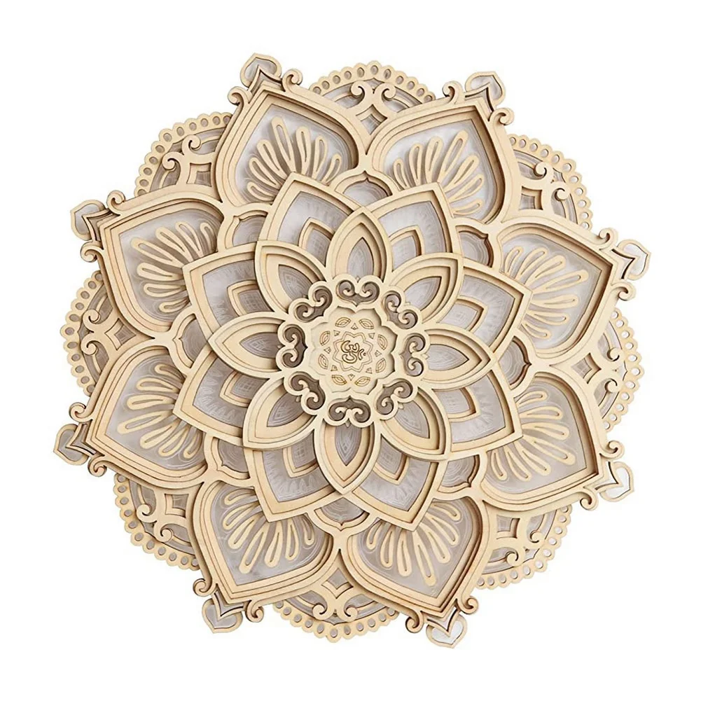 LED Night Light Modern Wall Decor with USB Ports Elegant Wooden Mandala Hanging MDF Panels Lamp Decoration