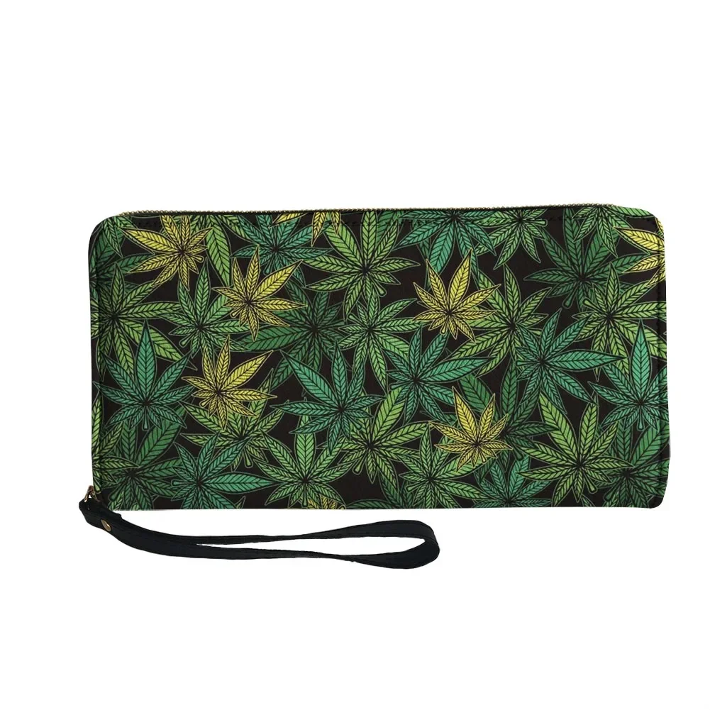 

Кошелек с принтом Leaf Weed Rasta Marijuana, желто-зеленый, на заказ, для мужчин, женщин, подростков, длинный кошелек на молнии, с двойным принтом, подарочная сумка