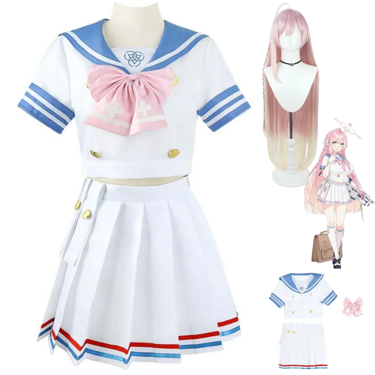 

Anime Game Blue Archive Urawa Hanako Cosplay Costume Wig Japan South Korea School Uniforms Woman Lovely Kawaii Sailor Suit