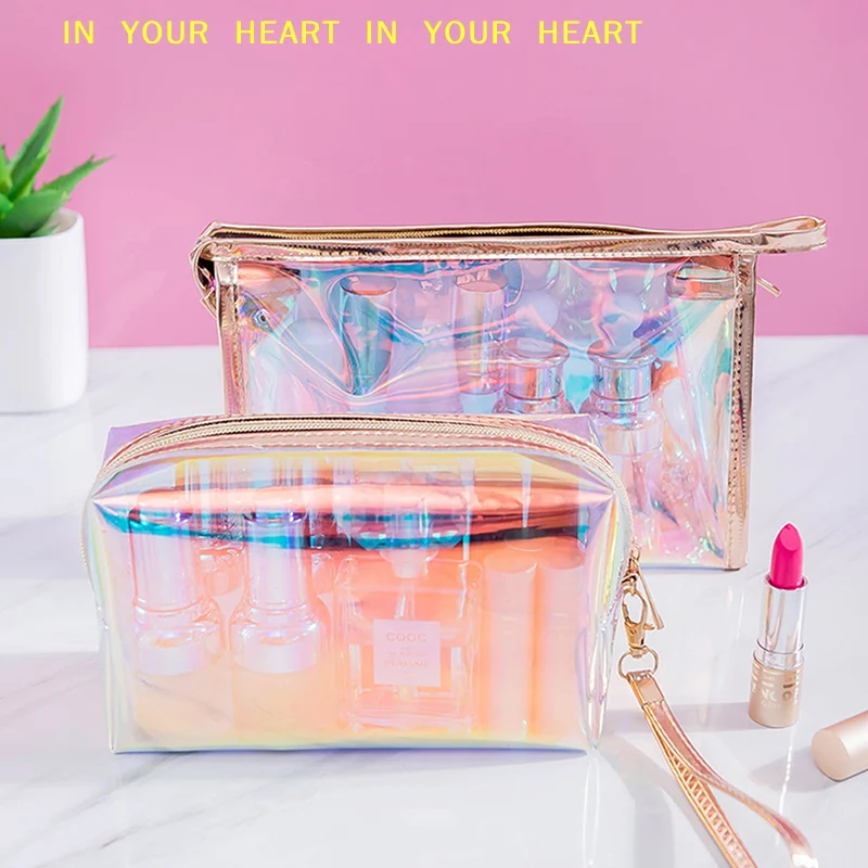 【X】Colorful Holographic Women Cosmetic Bag TPU Clear Makeup Beauty Organizer Pouch