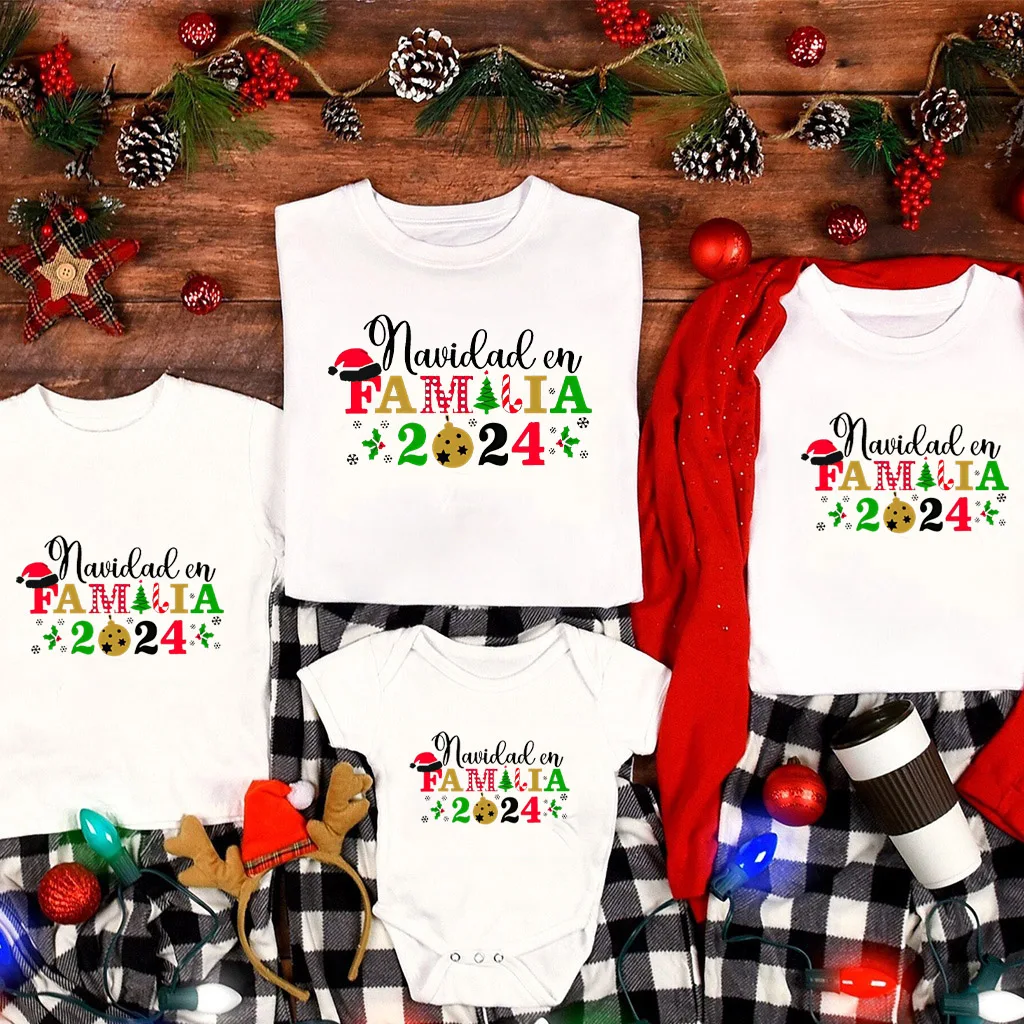 Feliz Navidad 2024 Family Matching Outfits Festive Mom Dad Kids Tees Baby Romper Christmas Family Clothes Xmas Gifts