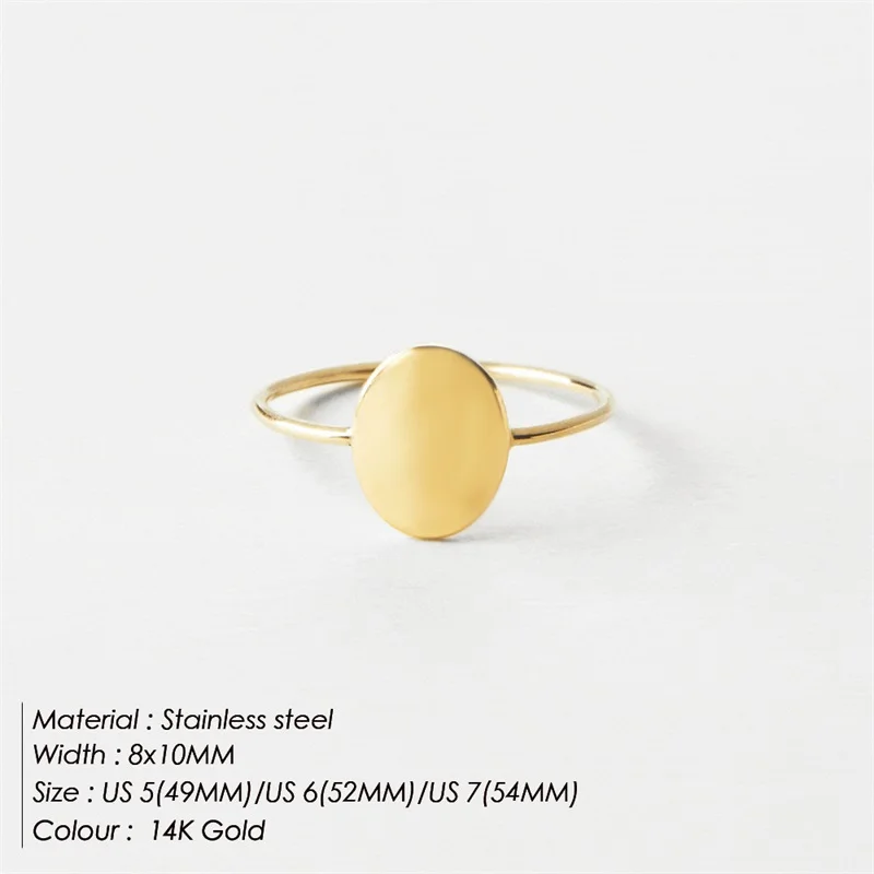 Delicate Oval Rings Stainless Steel Ring Dainty Gold Plated Minimalist Feminist Ring for Women Personality Wholesale Jewelry