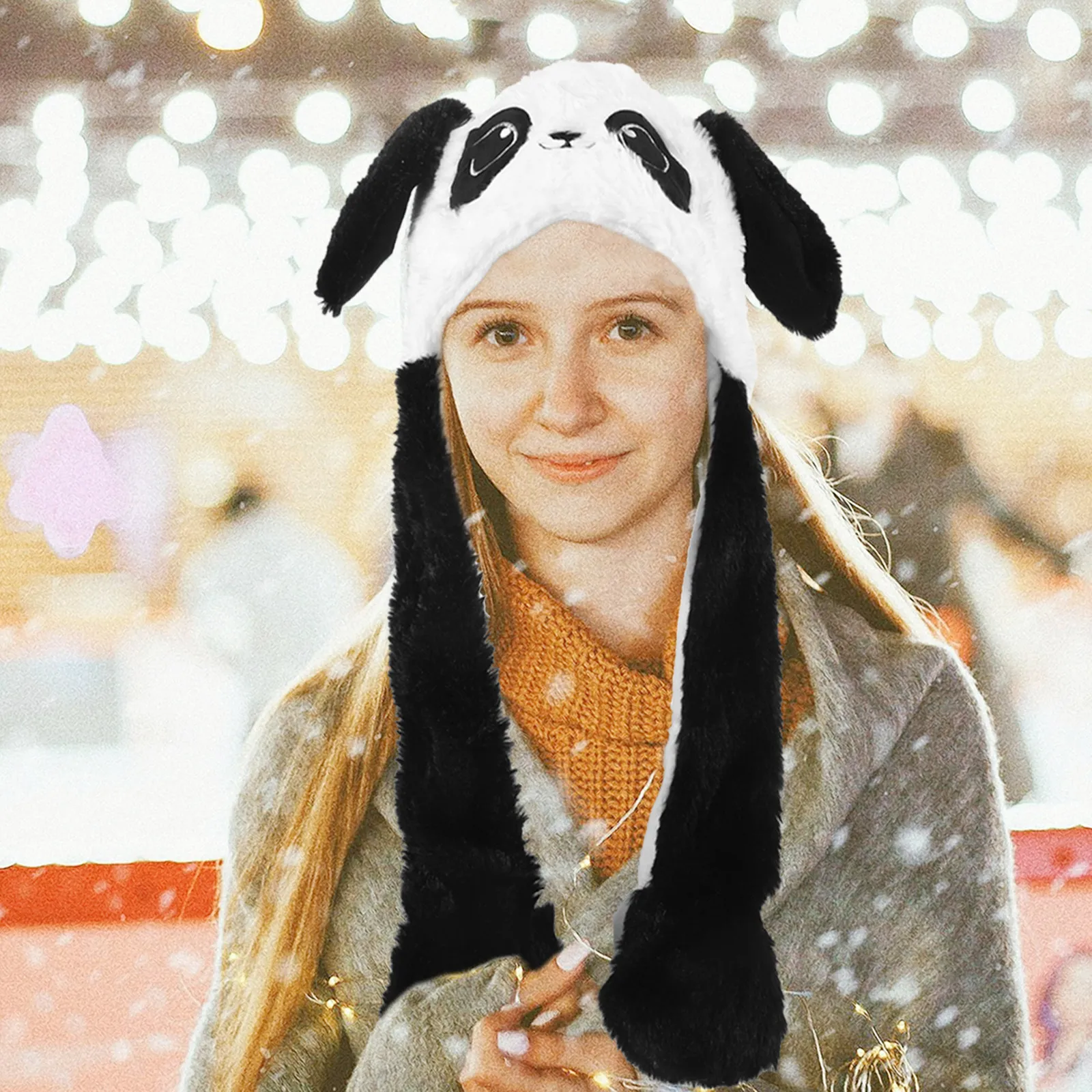 Panda Ear Moving Hat Soft Comfortable Cute Animal Ear Hat for Cosplay Party Women Girls Kids Warm Winter Accessory