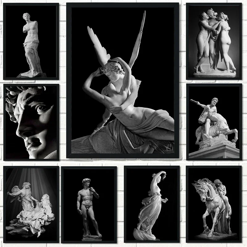 (Ohne Rahmen) 1 Stück Nordische Einfache Wandkunst Schwarze Antike Griechische Götter Skulptur David Statue Leinwanddruck Poster Wohnzimmer