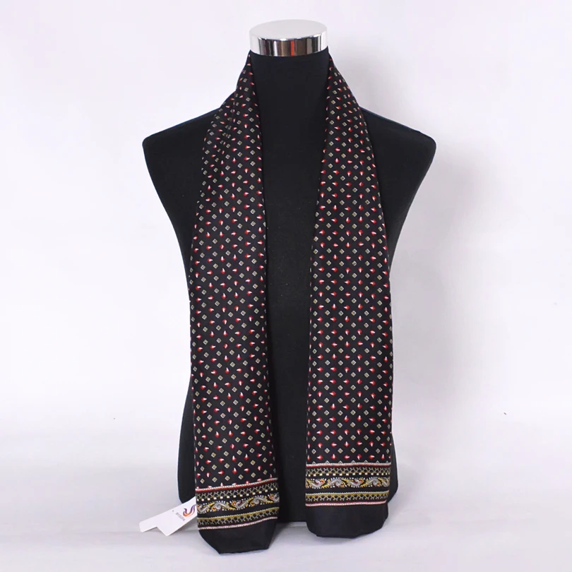 [BYSIFA] Black Red Long Scarves For Men Fashion Accessories Male Pure Silk Scarf Cravat Winter Flowers Pattern Scarf 160*26cm