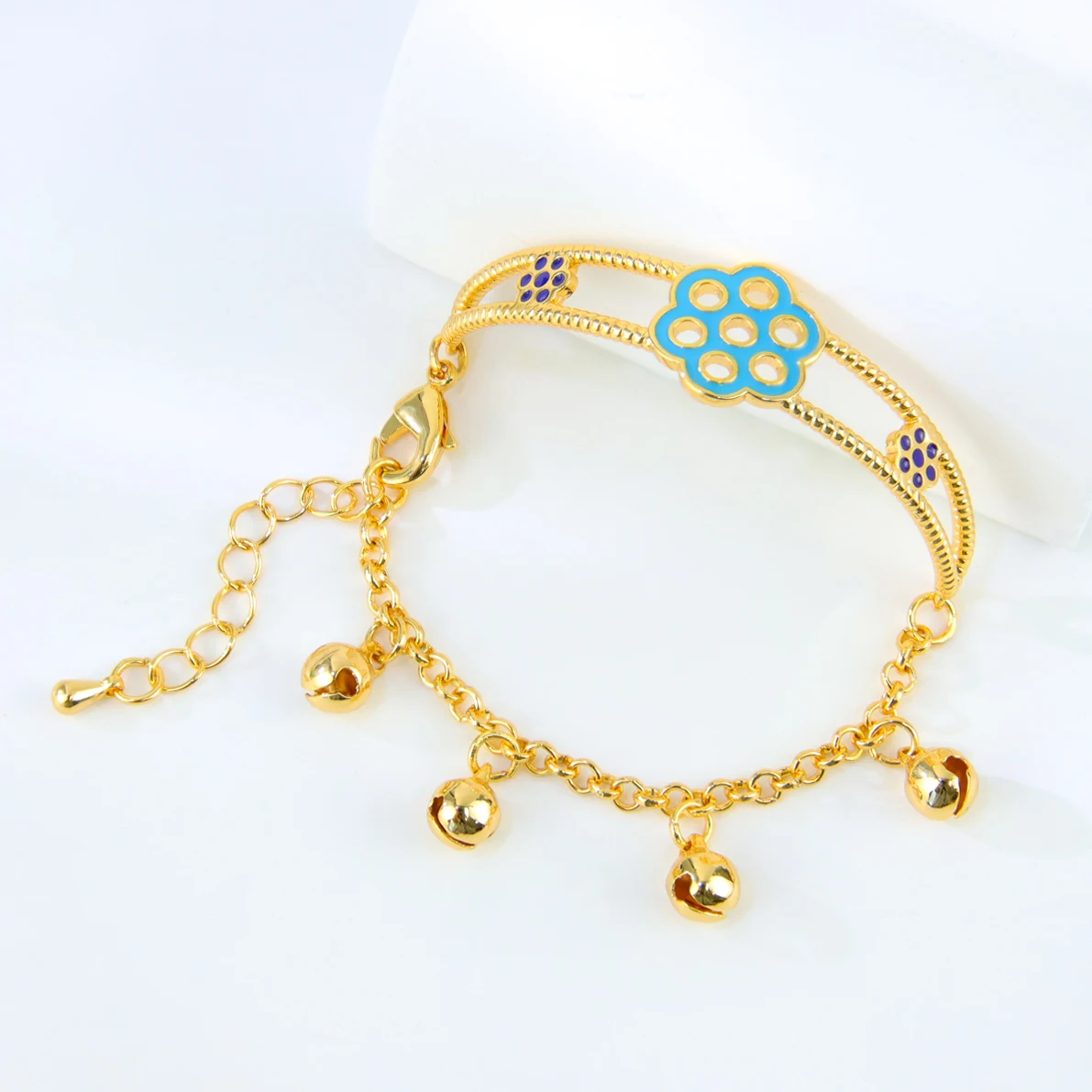 Muslim Gold Color Kids Bracelet 21k Gold Plated Fashion Cute Copper Child\'s Bangles Dubai Luxury Children Jewelry Gift