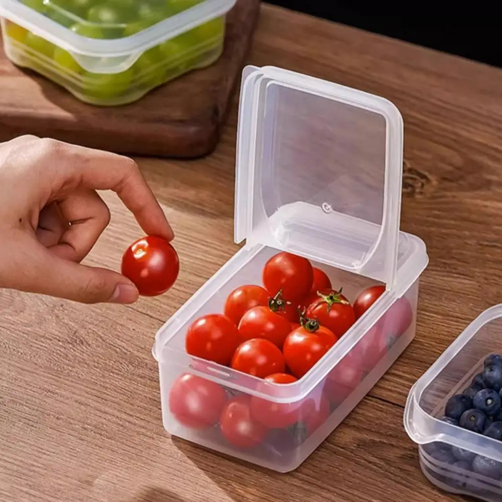 Transparent Storage Box Food-grade Fruit Container Stackable Fridge Organizer with Two Compartments for Picnic Salad for Kitchen