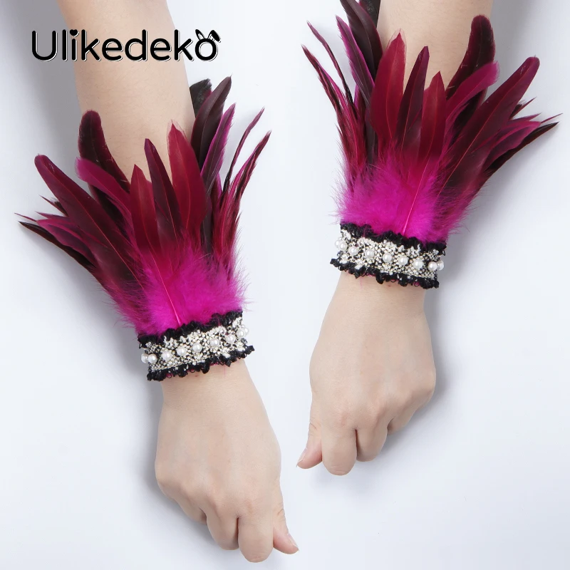 1920s Feather Cuffs Wristbands Women Winter Gloves Rave Party Feather Wrist Cuffs Sleeves Gothic Punk Showgirl Dance Accessories