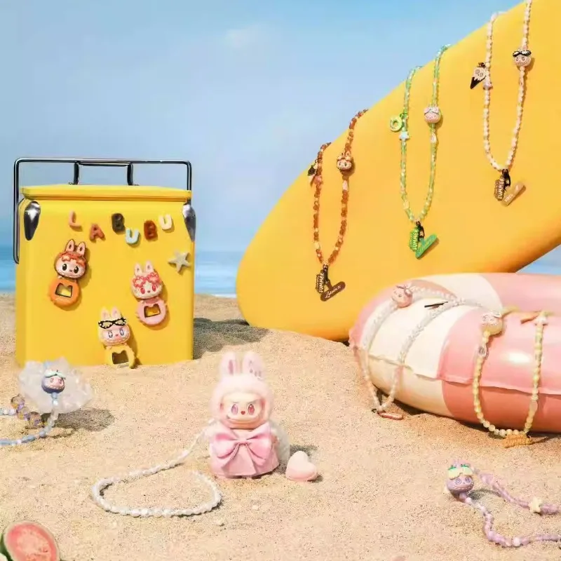 Оригинальный POPMART labubu, ограниченная серия MOKOKO, плюшевая вечеринка, летний виниловый кулон, подвесная карта, брелок для ключей, модель в подарок