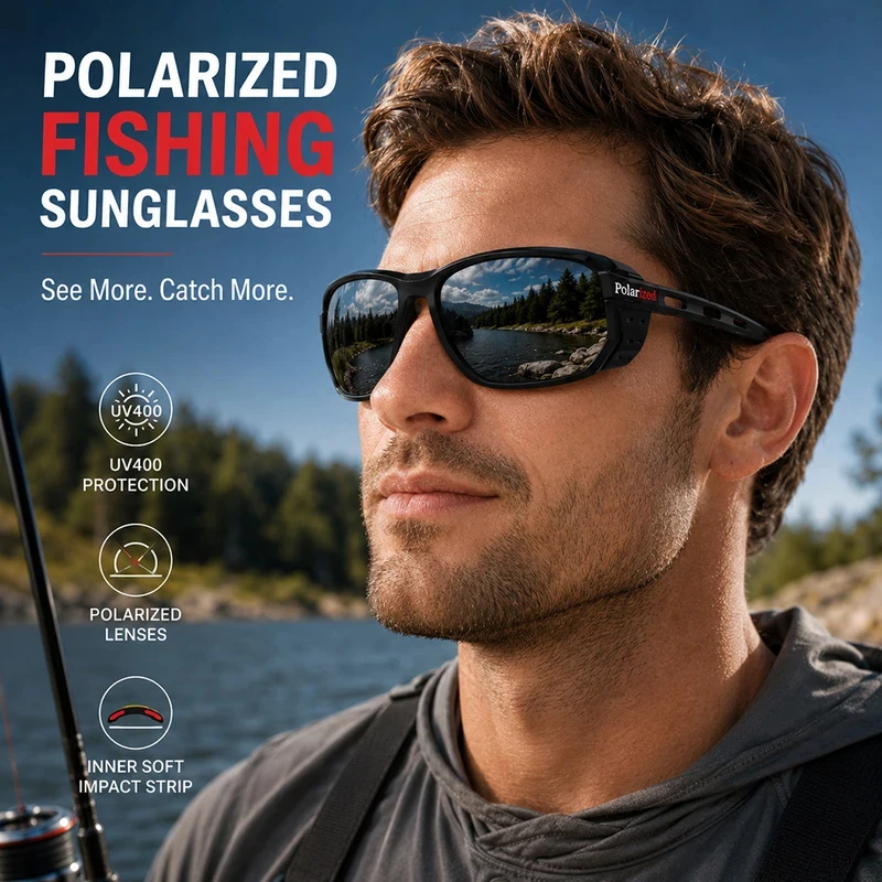 

Polarized Fishing Sunglasses Men Soft Shockproof Side Foam Cushion Anti Glare UV400 Outdoor Cycling Driving Sports Glasses