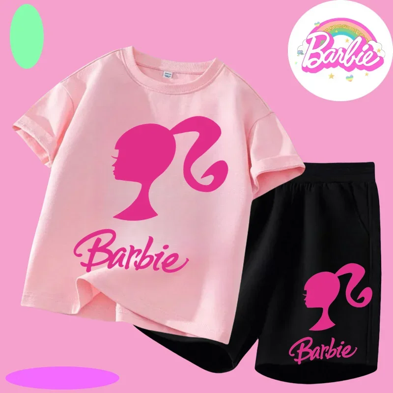 

2025 Kawaii Girl Casual Shirt, Short Sleeve Shorts Gift, Super Cheap, Disney Barbie Doll Children's T-shirt Set, Sweatshirt