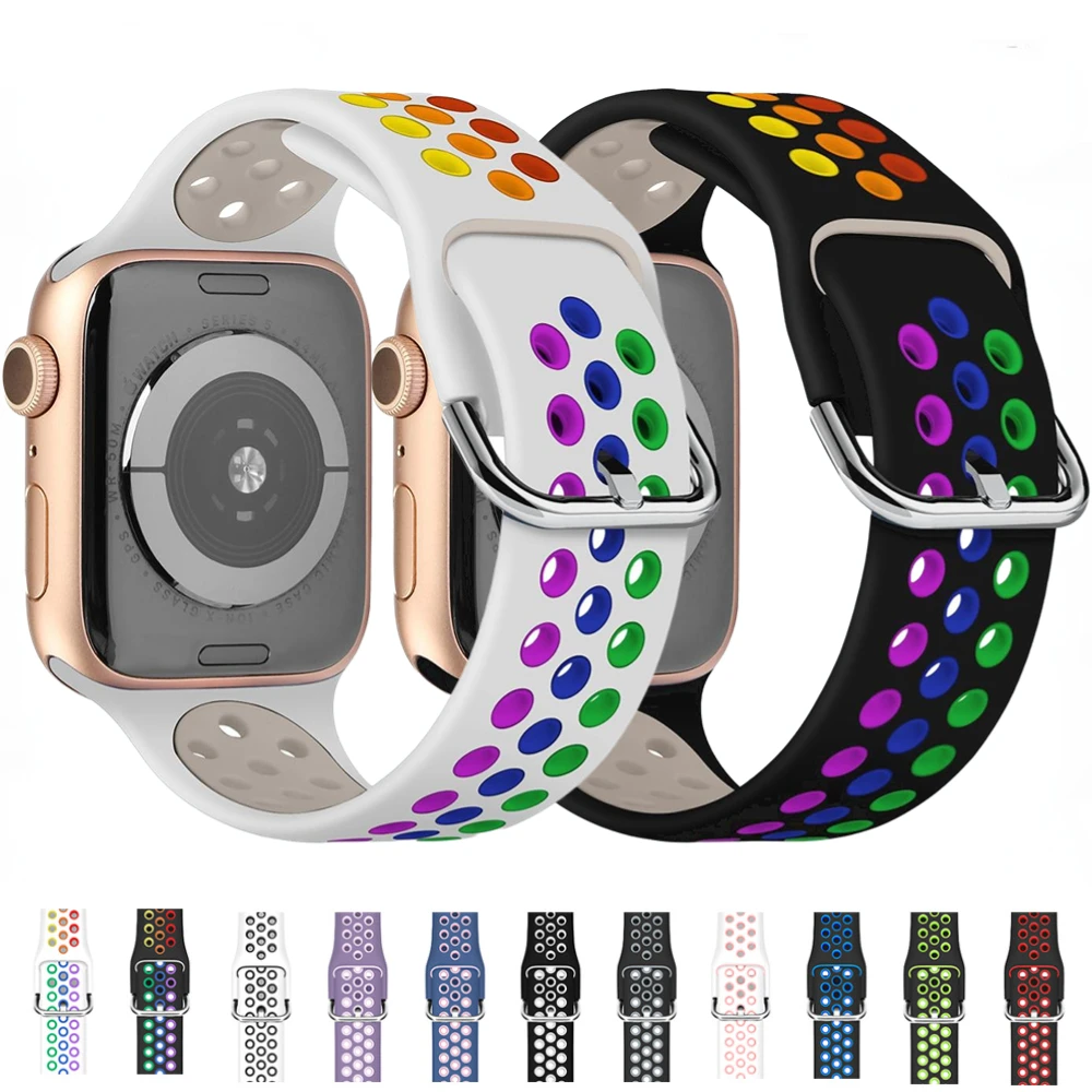 

Silicone Strap for Apple Watch Band 45mm 41mm 44mm 40mm 42 38mm Two-color Wristband iWatch Series 9 8 7 6 5 4 3 SE Ultra 2 49mm