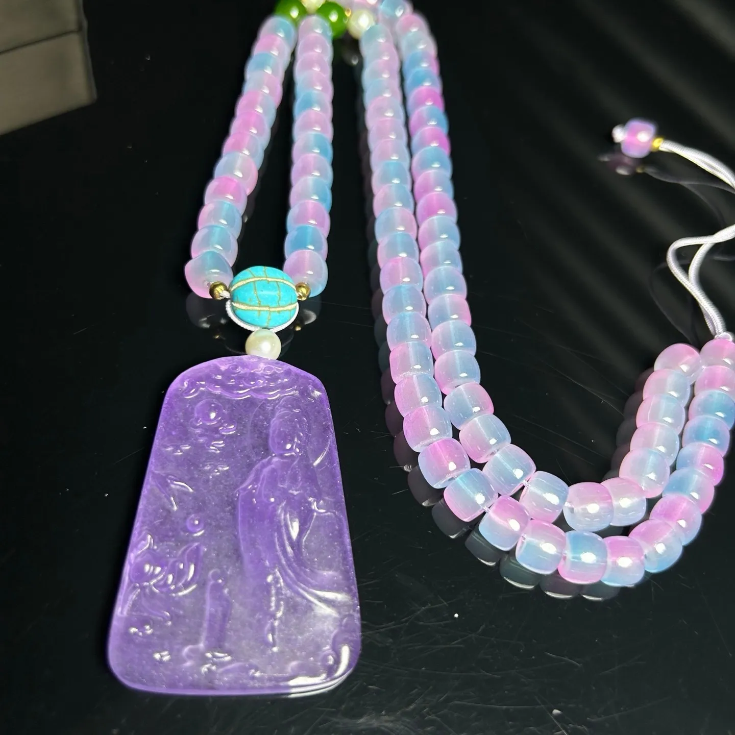 Real Natural High Ice Purple Burme Jade Jadeite amulet Kwan-Yin Pendant&Necklace