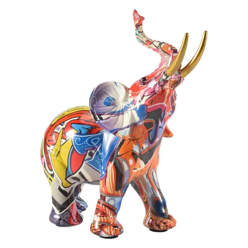 AY03-Nordic peinture Graffiti éléphant Sculpture Figurine Art coloré éléphant Statue créative résine Animal Statue décor