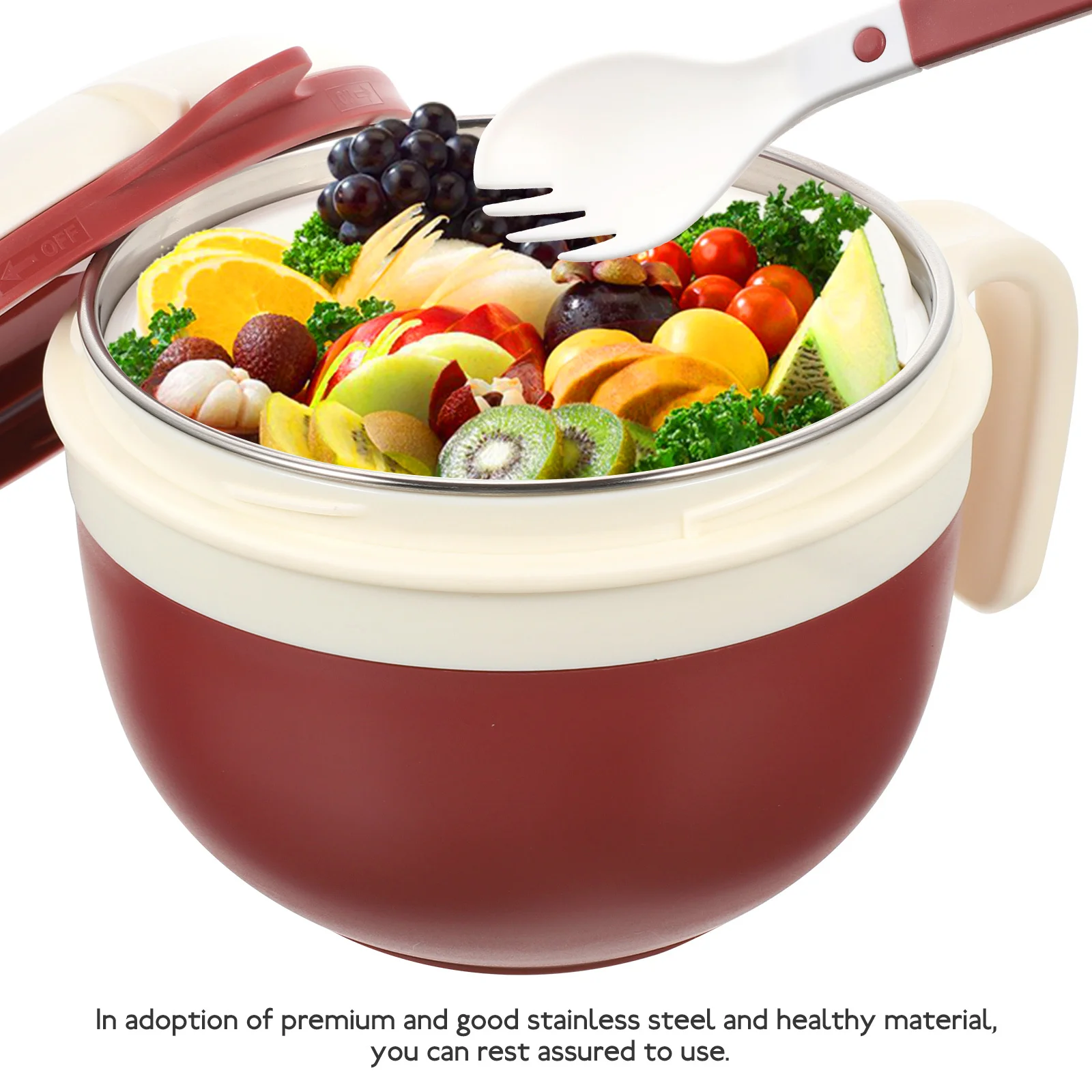 1 مجموعة وعاء رامين من الفولاذ المقاوم للصدأ مع شوكة وعاء غداء مدمج للمدرسة للاستخدام اليومي حاوية بينتو قابلة لإعادة الاستخدام للأغذية المنزلية #1