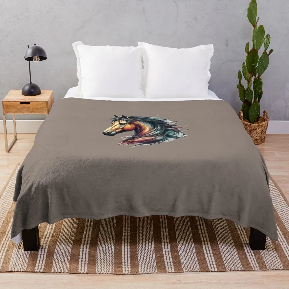 Majestic Horse Portrait in Watercolor Effect Throw Blanket Thins heavy to sleep Single Retros Blankets