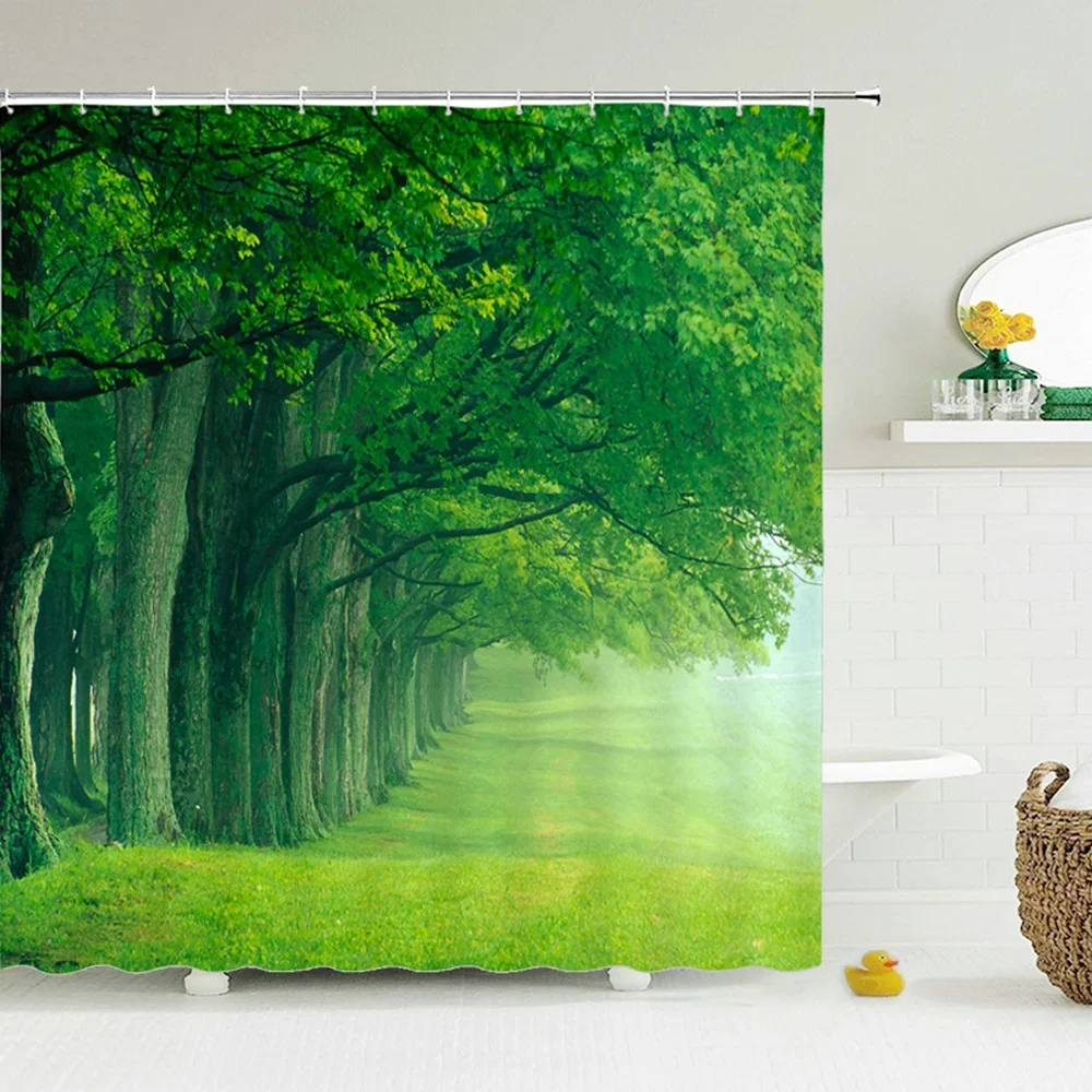 Modern Forest Shower Curtain Green Plant Tree Landscape Shower Curtain Bathroom Waterproof Bathroom Decor cortina de la ducha