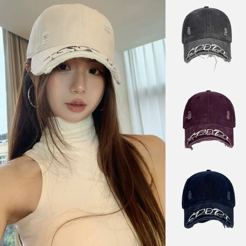 Retro Letter Baseball Cap Versatile Couples Curved Brim Duckbill Hat Small Face Korean Style Streetwear Dress Accessories