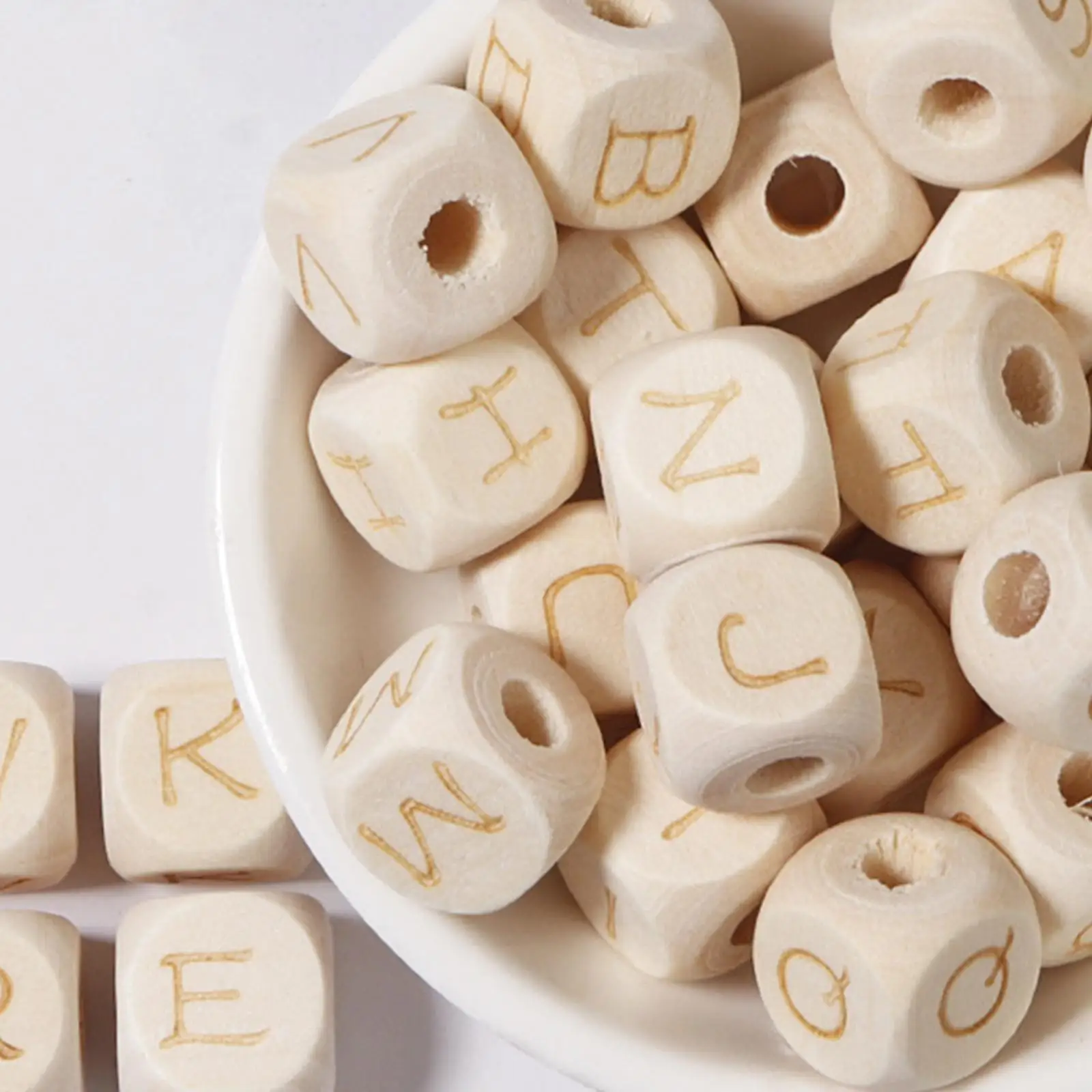 26Pcs Square Wood Letter Beads 12mm Crafting Threading Loose