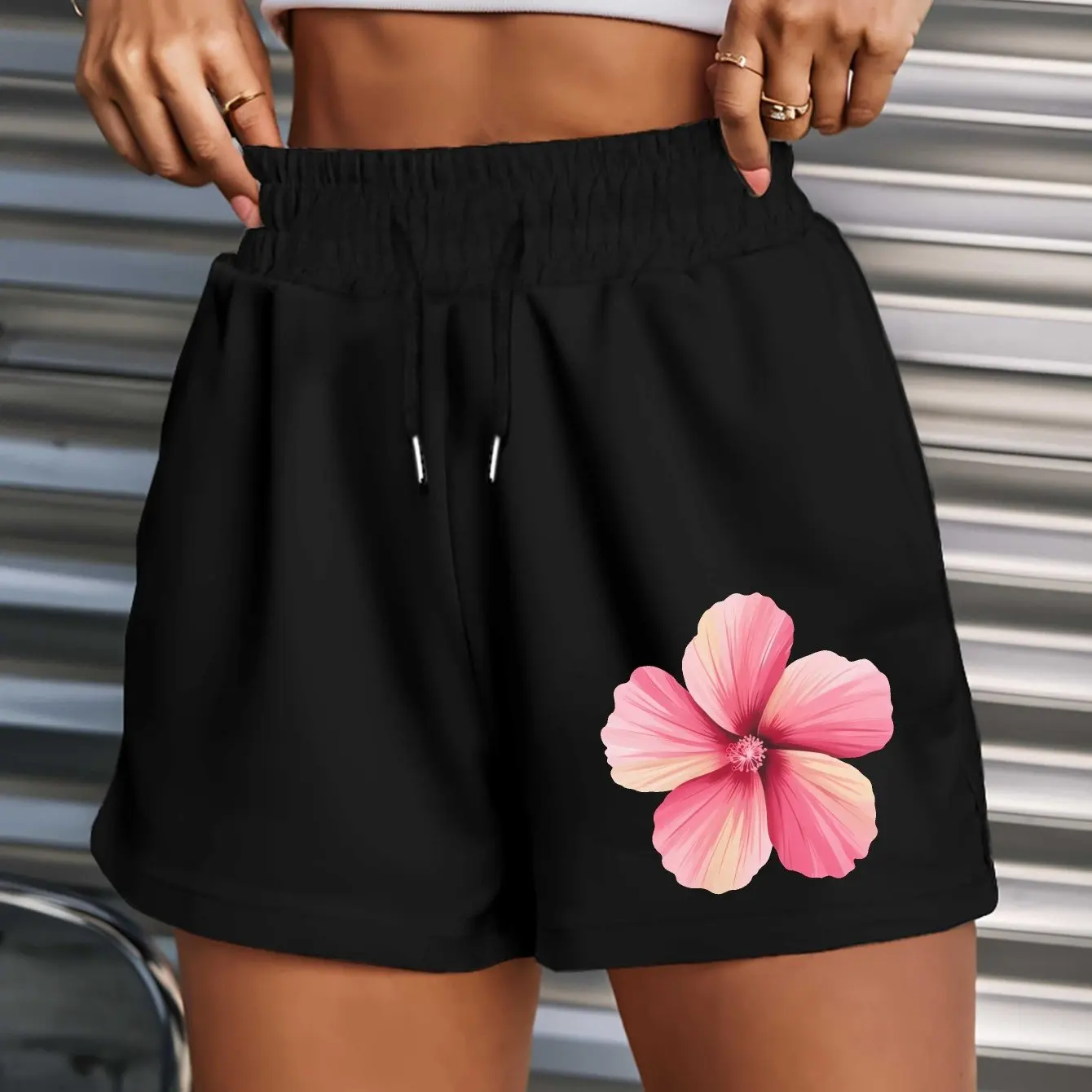 

Women's Summer Plush Shorts with Hibiscus Flower Print Beach Shorts for Casual Swimming To Land Shorts