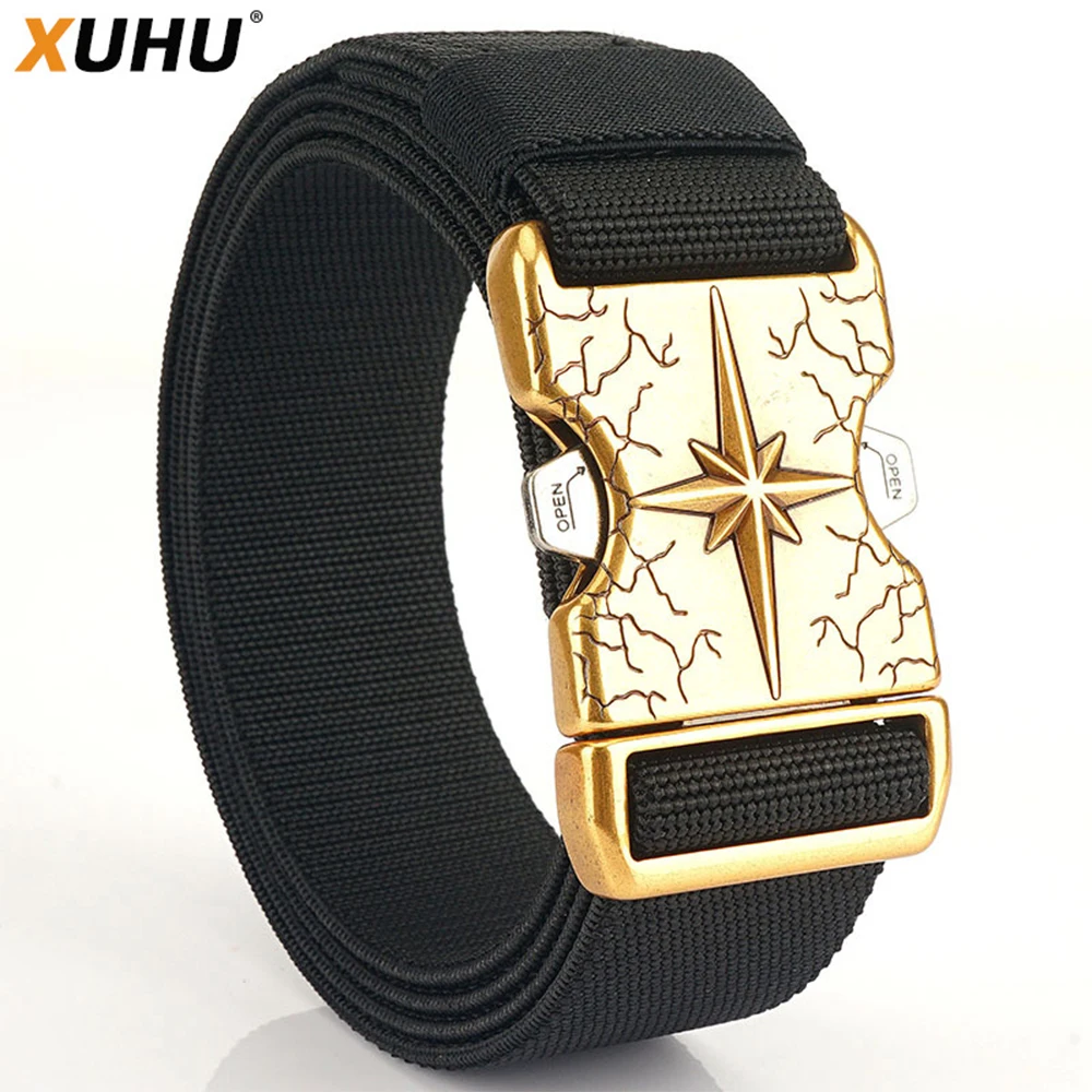 

XUHU New Quick Release Metal Pluggable Buckle Tactical Belt Breathable Elastic Military Belts For Men Stretch Waistband Hunting