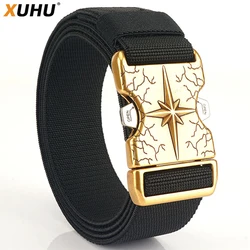 XUHU New Quick Release Metal Pluggable Buckle Tactical Belt Breathable Elastic Military Belts For Men Stretch Waistband Hunting