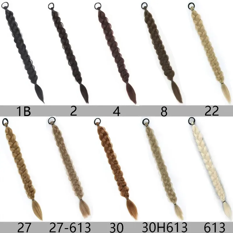 Synthetic Long Braided Ponytail With Rubber Band Boxing Braids For Women Hair Accessories 24Inch Black Braids Daily Use