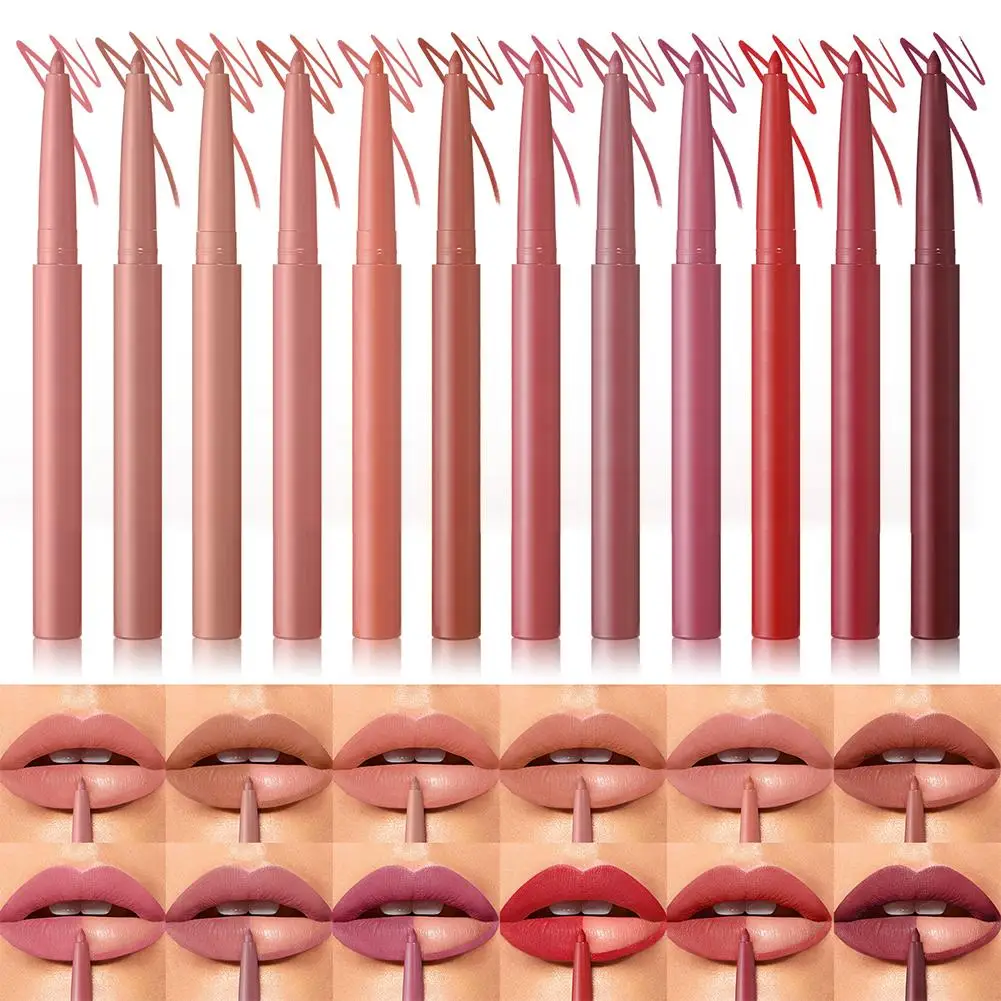 Matita per labbra portatile a dodici colori Rosso opaco Marrone Rimpolpante Lip Stain Sottile Fine Duraturo Crea contorno labbra impermeabile Contorno labbra R7P3