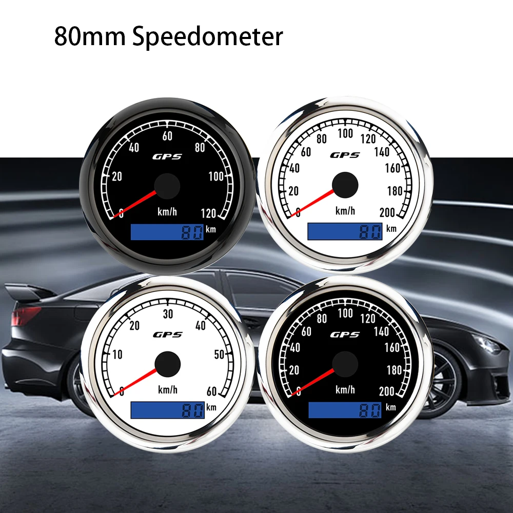 RHAXEL 80mm GPS Speedometer 60km/h 80km/h 120km/h 200km/h Odometer for Car Auto Motorcycle with 7 Colors Backlights 12V 24V